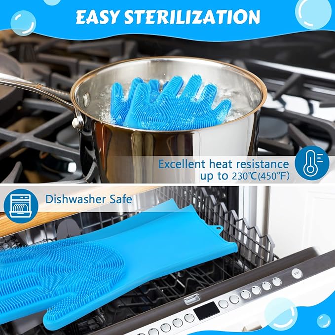 Pecute Silicone Pet Grooming Gloves for Washing Cats Dogs Bath Brush Large | 3,000 soft bristles, Gentle massage & deshedding, Dishwasher safe, For large/thick coats, Home/car cleaning