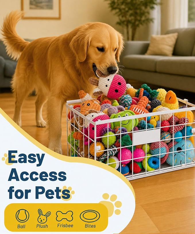Dog Toy Basket, Storage Bin for Pet Toys, Organizer for Dogs (White, Large)