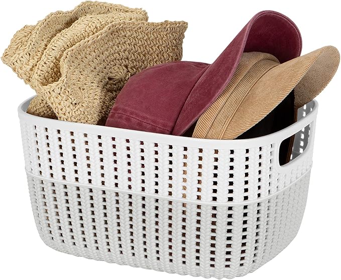 Simplify 2 Pack 2 Tone Sailor Knot Plastic Storage Tote | Decorative Basket | Closet Organization | De-clutter | Accessories | Toys | Bathroom Organization | Medium | Heather Grey