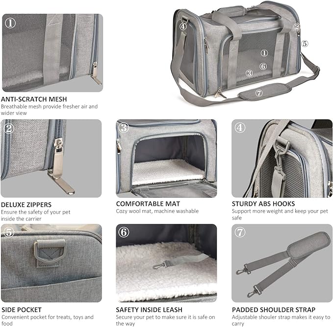 Henkelion Large Cat Carriers Dog Carrier Pet Carrier for Cats Dogs Puppies up to 25Lbs, Big Dog Carrier Soft Sided, Travel Puppy Carrier - Large - Grey