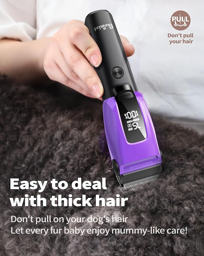 PAPMINI Dog & Cat Grooming Kit for Thick Coats, Heavy Duty Rechargeable Trimmer with LED Display & Storage Bag (Purple, 2 in 1)