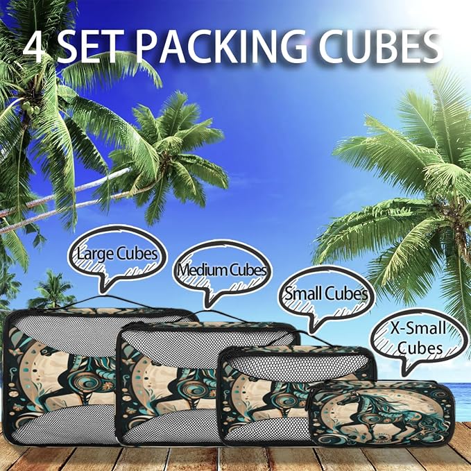 Horse Packing Cubes for Travel, Luggage Packing Organizers, Horse Print Travel Accessories Large Toiletries Bag for Clothes Shoes Cosmetics Toiletries