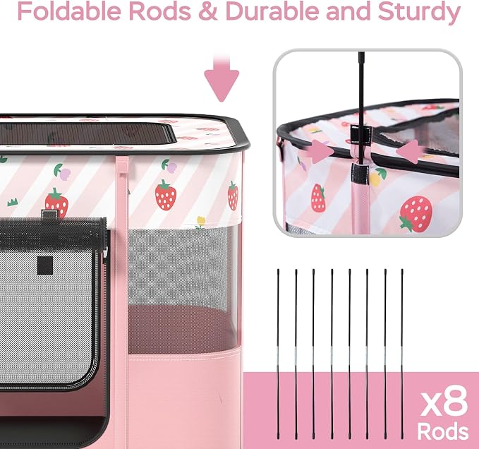Dog and CAT pop Play Pen,Pets Houses for Dogs and Cats,Indoor&Outdoor Exercise Pen Dog Tent Puppy Playground Large (L, Pink) | Portable Dog Kennel with Upgrade Breathable Mesh，Sturdy Kitten Playpen Indoor & Outdoor for Rabbit or Small Animals，Pink