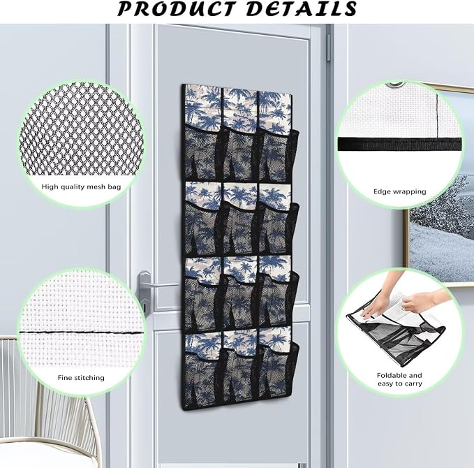 Tropical Trees Over the Door Shoe Organizer,Behind Door Shoes Hang Holder Rack,Hanging Shoe Storage Hanging Bag Unique Print