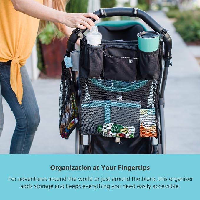 J.L. Childress Cups 'N Cargo Universal Stroller Caddy Organizer-Essential Travel Accessories for Baby Stroller,Includes Cup Holders&Mesh Storage Bag,Fits UPPAbaby,Doona,Nuna,&More-Black (Pack of 12)