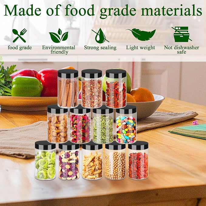 Hajoyful Plastic Jars with Lids 6OZ 42PCS Small Empty Slime Cosmetics Containers Clear Gift Food Jars Round PET Cream Jars with Black Lids Pen Labels for Kitchen Storage Spices Dry Food Body Butter