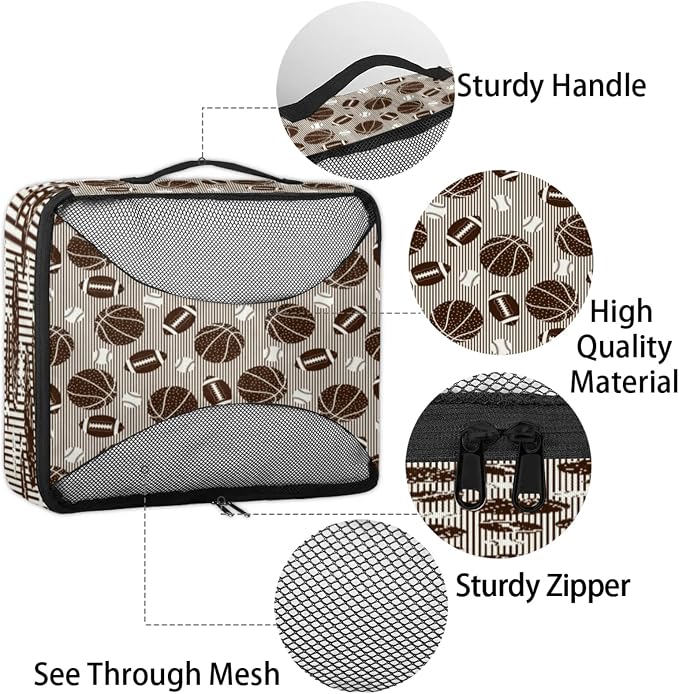 Football Basketball Baseball Packing Cubes for Travel, Luggage Packing Organizers, Sports Theme Travel Accessories Large Toiletries Bag for Clothes Shoes Cosmetics Toiletries