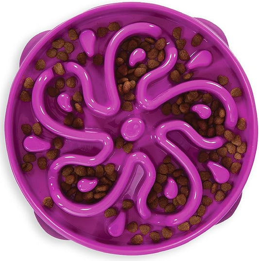 Outward Hound Fun Feeder Slo Bowl – Large 4‑Cup Capacity, Slow Feeding, Medium to Large Dogs, Non‑Slip, Purple, Flower Pattern