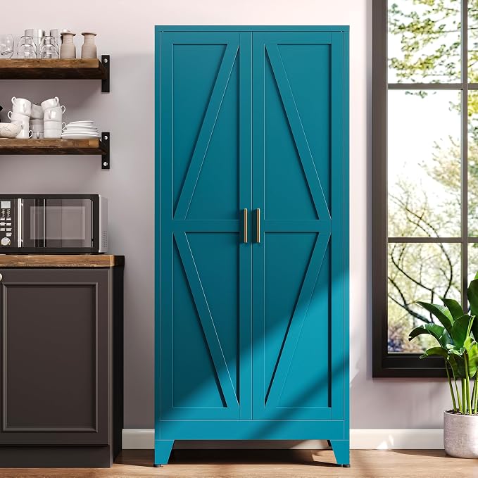 61" H Metal Storage Cabinets,Garage Cabinet,Broom Closet Storage Cabinet,Blue Storage Cabinets,Utility Cabinet