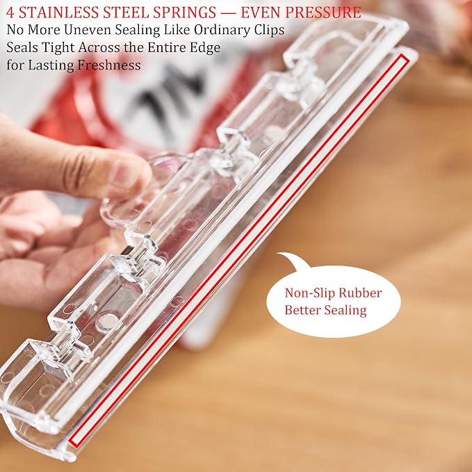 Food Bag Clips with Magnetic, Extra Large Heavy Duty Airtight Sealing | for Chip Bags, Snacks, Pet Food– Keep Fresh, Kitchen Storage Organization, Paper Clamps for Fridge, 8.66",2Pcs Transparent