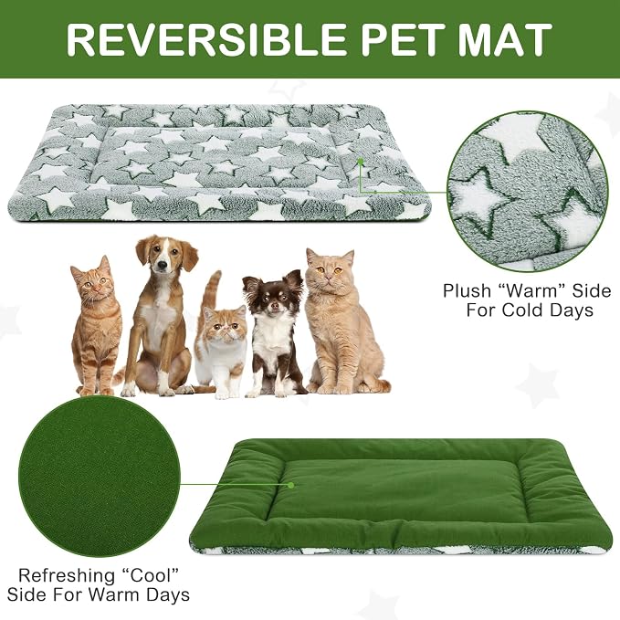 4 Pcs Dog Crate Pads Soft Warm,20 x 30 x 1.6 Inch,Star,Green | Ultra Soft Warm Washable Anti-slip Kennel Bed Mat for Pets,Reversible Replaceable,for Small Medium Large Dogs and Cats