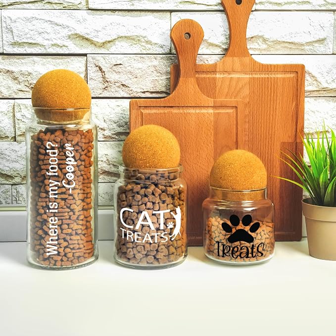 Personalized Dog Treat Container, Pet Food Storage Jar, Custom Glass Treat Storage Canister, Fur Baby Reward Jar with Wooden Lids, Gift for Pet Owners