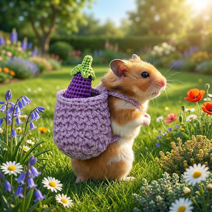 10 Pcs Hamster Costume Set - 3 Mini Party Hats, 4 Backpacks & 3 Vegetable Props | Cute Hand Knitted Pet Clothes Holiday Party Costume Accessories for Small Animals (Hamster, Guinea Pig, Bunny)