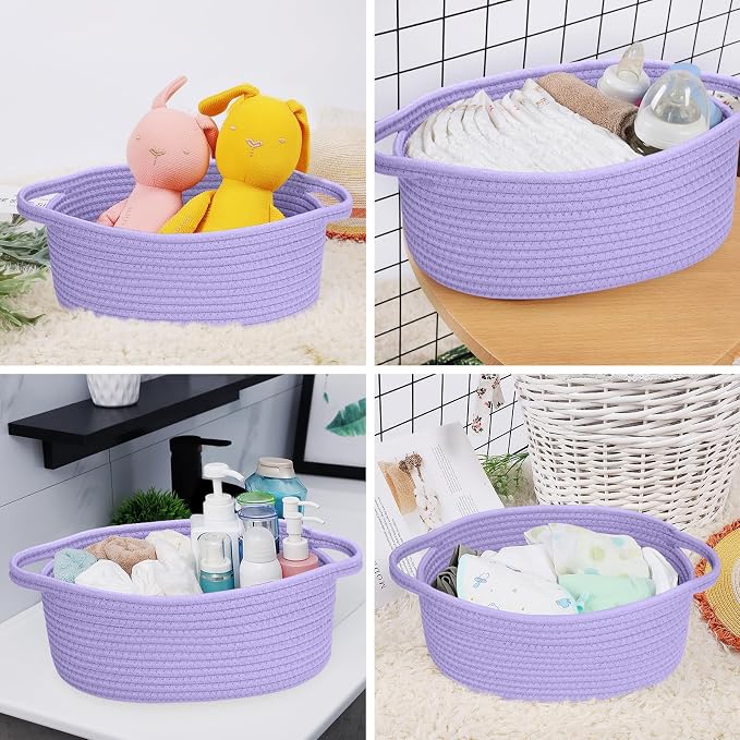 ABenkle Small Basket with Handles, Boho Decorative Rope Woven Dog Cat Toy Storage Bin Shelf Storage Organizer, Easter Christmas Gift Basket, 12"x8"x5"