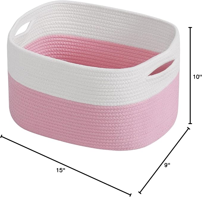 ECDYQXVU 15x10x9 Inch Woven Cotton Rope Storage Basket, 1 Pack | Foldable Design, Built-in Handles, Space-saving Organizer for Living Room, Bedroom, Laundry, Shelves, Clothes, Towels