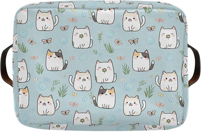 Wamika Cute Cats Storage Basket Fabric Storage Bin Laundry Baskets, Funny Cat Kitty Foldable Storage Boxes Organizer Bag for Baby Cloth Dog Toy Book Storage Cubes Shelf Closet Basket 16×12×8 Inches