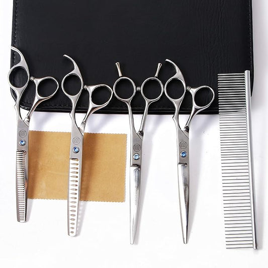 Professional Dog Scissors Set, 7 Inch/8 Inch Curved Chunkers & Thinning Shears with Grooming Comb