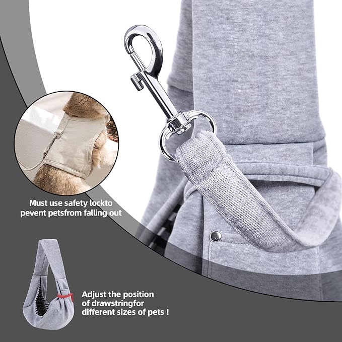 Dog and Cats Carrier Sling, Puppy Small Pet Carrier with Storage Pocket | Reversible Dog Sling Carrier, Safety buckle, Storage Pocket, Machine Washable for Travel, Outdoor Activities, Hand-Free, Gray