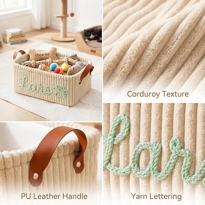 EAQ Personalized Dog Cat Toy Storage Basket Custom Pet Organizer Bin with Name, Pet Toy Box for Dog Accessories, Treats & Supplies