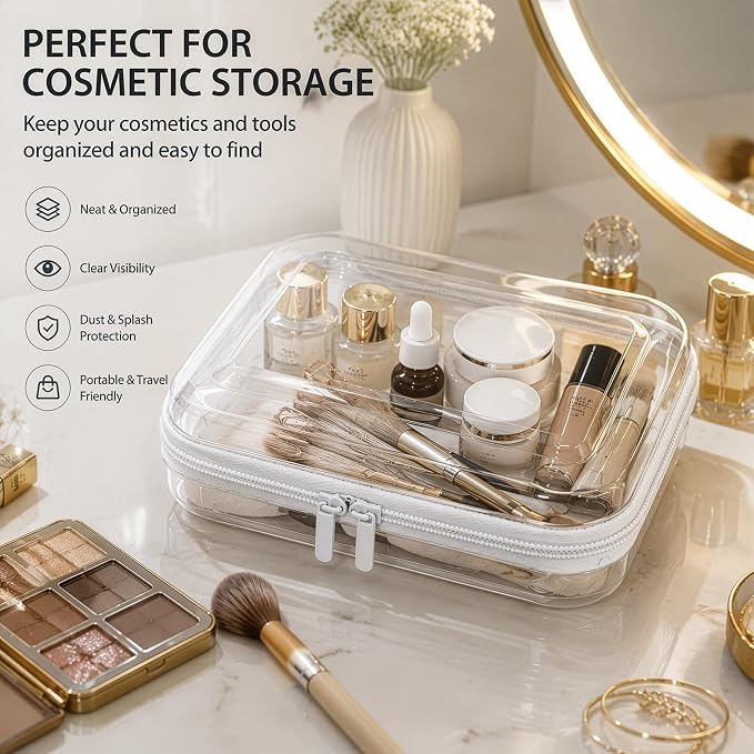 Clear Hard Shell Zipper Case, PET Organizer Box, L+1M+1S | Transparent Case for Cosmetics, Makeup, Toy, Home, Office, Stationery, Pencil, Fruit, Building Blocks, File