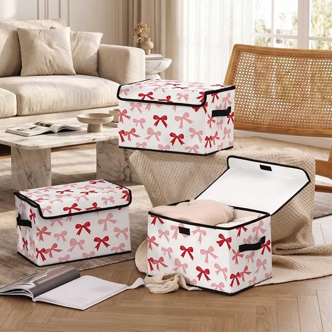 Stackable Storage Bins with Lids,Closet Organizers Fabric Box for Home and Office,Blanket Clothes Organizers,Under Bed Storage Containers 3 Pack