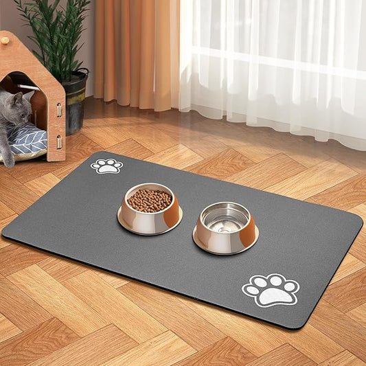Pet Feeding Mat-Absorbent Dog Mat for Food and Water Bowl-Accessories Pet Supplies- Bowl for Messy Drinkers-No Stains Quick Dry Dog Water Dispenser Mat (12"x19", Dark Grey)