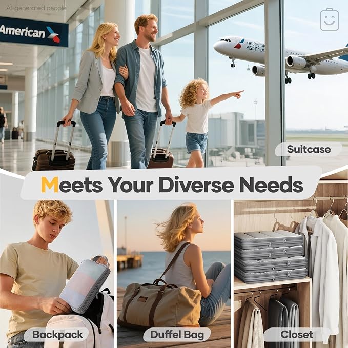 Veken 9/11 Set Compression Packing Cubes Garment Bags for Travel Essentials,Compressible Expandable Luggage Organizer Bags for Clothing,Space Saver Bags with Over 1000 pcs of Mesh Holes(Gray)