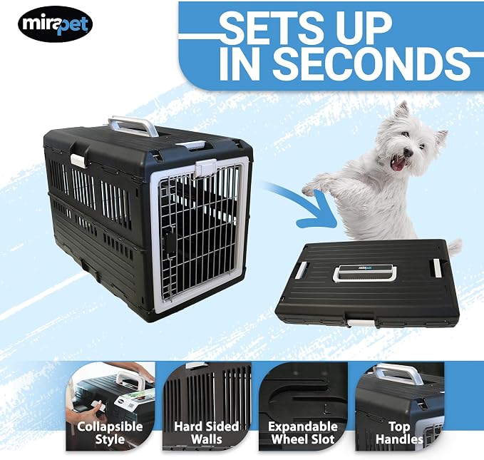 Collapsible Pet Carrier for Large Dogs & Cats, 35"L x 21"W x 27"H | Hard-Sided Crate Walls, 360-Degree Ventilation, Tool-Free Snap Assembly, Folds Flat to 5.5 In, for Travel & Storage