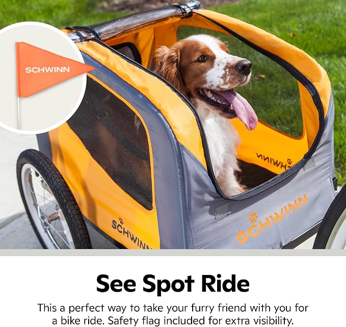 Schwinn 13-SC315 Rascal Bike Pet Trailer, For Small and Large Dogs, Lightweight, Tow with Bicycle, Up to 50 lbs. Small, Orange/Grey
