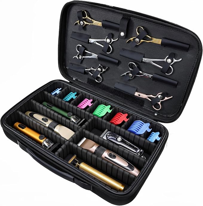 Barber Clippers Briefcase, 17-inch Hair Cutting Supplies Bag | For Groomer, Trimmer Razor Storage Case for Men, Pet Grooming Kits Organizer for Ufree/for Wahl/for Andis - Black