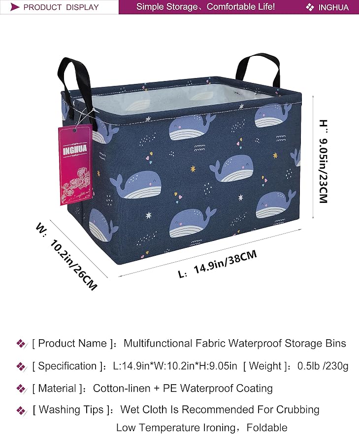 Rectangular Whale Storage Basket | Gifts Bag for Toys,Books,Clothes,Gifts,Pets-Perfect for Home,Office,Nursery,Dorm,Shelf