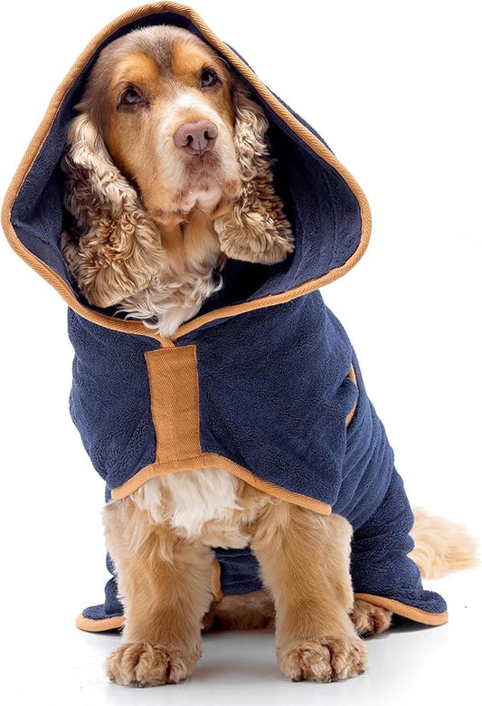 Lucky Pooch® Dog Robe - Luxurious Dog Bathrobe - Ultra Absorbent Dries Your Dogs in Minutes! Double-Layer, Super Soft Towel and Bath Robe All in One (XL, French Navy)