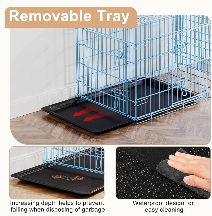 FDW Dog Crate 36inch Dog Cage Foldable Metal Kennel with Leakproof Tray Foldable Design Indoor Outdoor Use for Medium Dogs,Blue