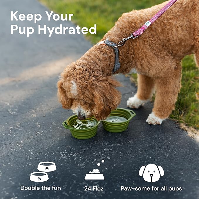 Pup Culture Dual Collapsible Dog Bowls | Silicone Travel Water Bowl for Dogs | Food Grade, No Plastic Rim, Portable Dog Bowl for Food and Water - Easy to Clean | BPA Free and Safe for Your Pup-Grey