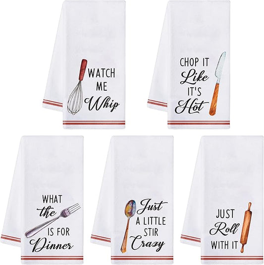 R HORSE 5Pcs Kitchen Dish Towel Funny Cookware Kitchen Dishcloth Absorbent Utensils Themed Cleaning Dishcloth Bar Hand Towel Gift for Baking Lover Mom Women Housewarming New Home