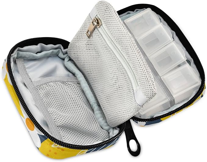 Lemon Fruits Weekly Pill Organizer, Pill Cases Bag Portable Pill Container 7 Days Cute Pill Box Organizer Vitamin Supplement Holder with Zipper for Travel Family Business Camping