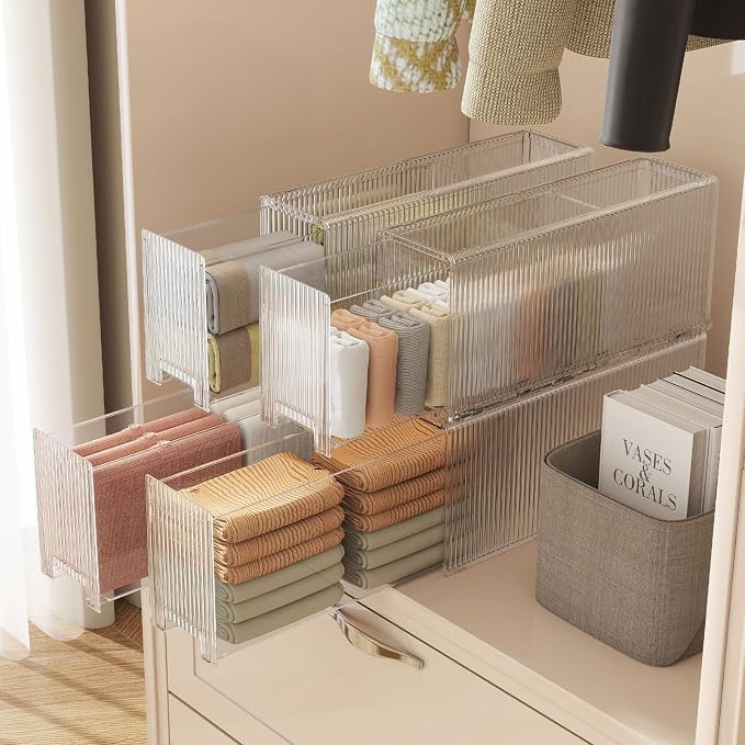 KHNR Slim 4 Pack Closet Storage Organizer with Wheels, Narrow Gap Drawer Shelf, Cabinet for Underwear, Socks, Scarves, T-Shirts Bedroom Essentials, Fits Closet Side or Wardrobe Gap, Clear White