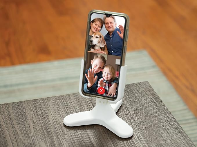WeatherTech DeskFone in White - Adjustable, Universal Cell Phone Holder Mount Stand for Desk, Counter, Table - Tripod Design for iPhone & Smartphone Charging - Royal Blue Metal Knobs