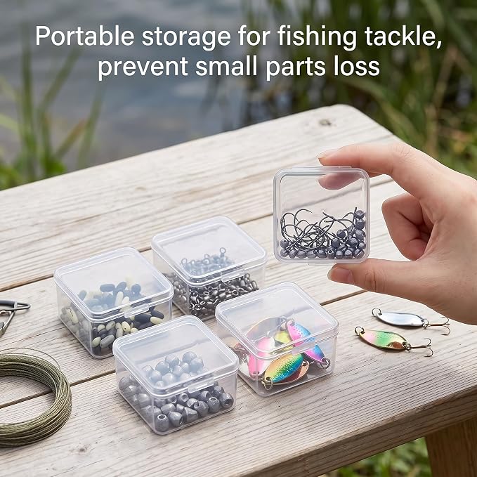 SATINIOR 24 Packs Small Clear Plastic Beads Storage Containers Box with Hinged Lid for Storage of Small Items, Crafts, Jewelry, Hardware (2.5 x 2.5 x 1.6 in)