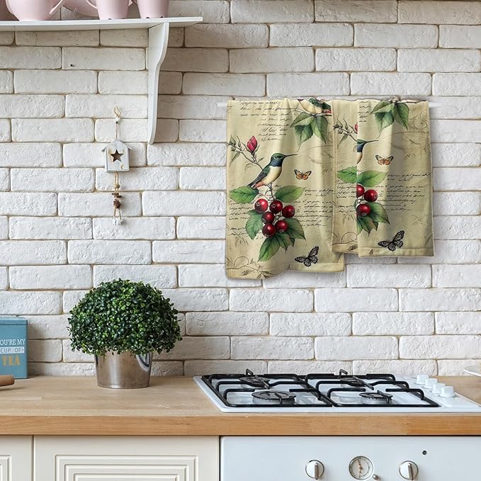 Giwawa Hummingbird Butterfly Hand Towels Set of 2 Vintage Floral Fingertip Bathroom Towels Soft Absorbent Wash Cloth for Kitchen Gym Hotel Decor