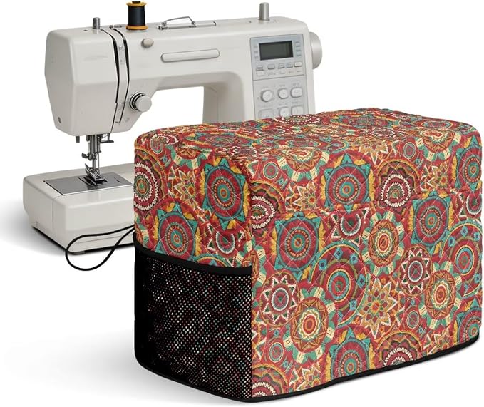 Sewing Machine Cover Polyester Febric Ethnic Mandala Geometric | Dust Pet Hair Protection,Quilting Design,Fits Standard Singer,Brother Janome Machines,Protecting Decorating Your Sewing Space
