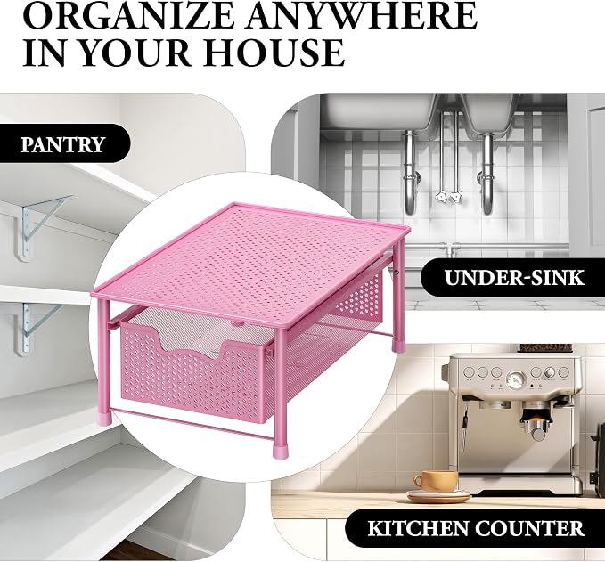 Simple Houseware Stackable Cabinet Basket Drawer Organizer, Pink