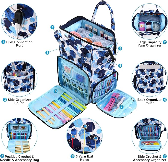 crochet bag,knitting bagBackpack and Tote Bag Storage Bag ，Large capacityYarn Storage Organizer Travel Crochet Bag Women Carrying Crochet Accessories Knitting Needles Crochet