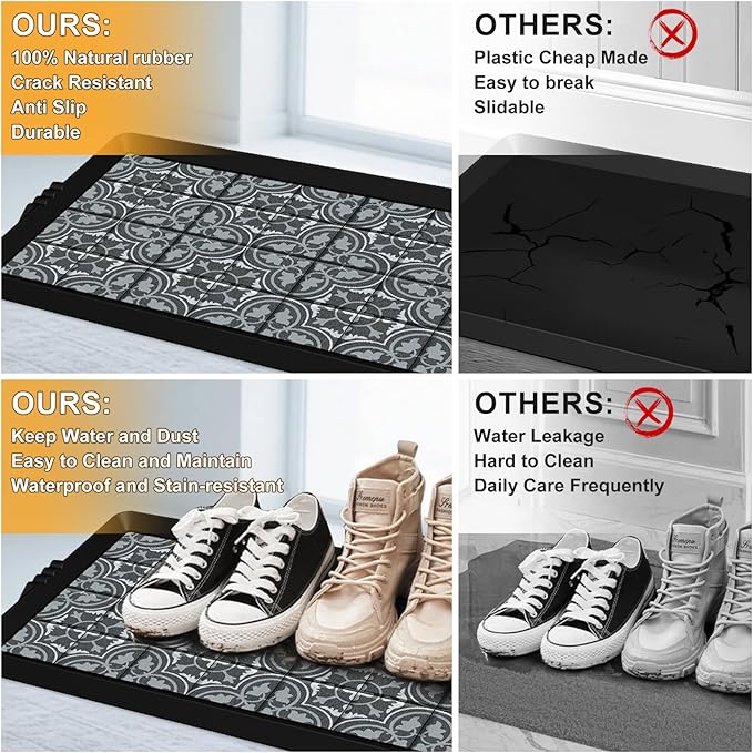 BEHERO Boot Tray Shoe Mat Decorative Patterned, Rubber Boot Matt Tray Indoor and Outdoor Use, 16" x47.5" Shoe Cleaning Mat Non-Slip, Shoe Storage Waterproof with Artistic Prints for Entryway(Gray)