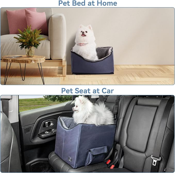 A 4 Pet Dog Car Seat for Small Dog, Booster Travel Pet Seat with Safety Seat Belts & Storage Bags, Portable Comfortable Pet Seat for Dogs Under 25 lbs
