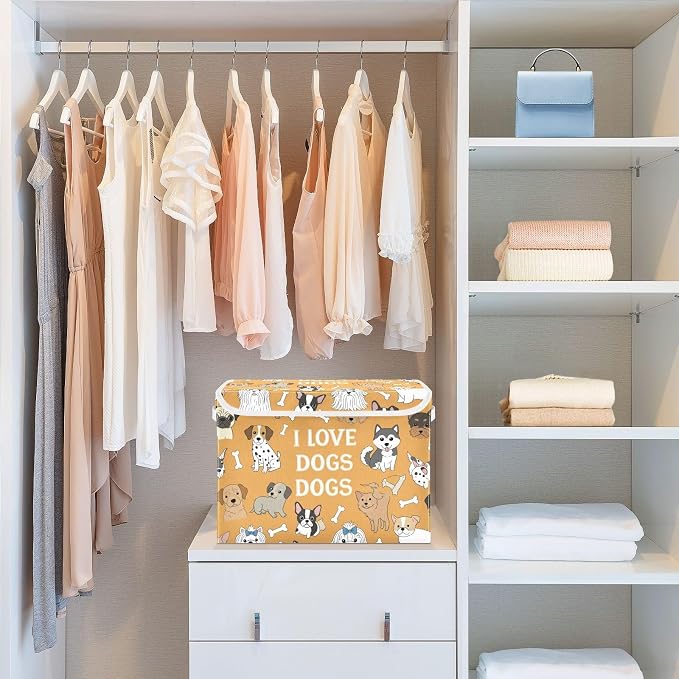 Pet Animal Motif Storage Bins with Lids Closet Bedroom 40L Fabric Bin | Decorative Storage Boxes, Foldable & Stackable, Dust-Proof Flip Top, Reinforced Handles, For Home & Dorm, Clothes & Toy Box