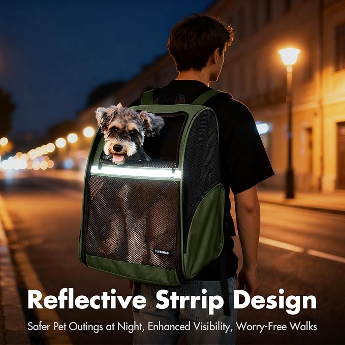 Pet Backpack Carrier, Large Cat Carrier Backpack Up to 20 Lbs with Breathable Mesh, for Medium Large Cats or Small Dogs, Travel Hiking Camping Backpack (DarkGreen-XL)