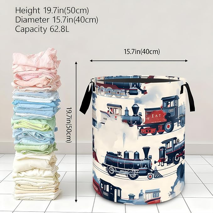 Vintage Steam Train Laundry Basket,Dirty Clothes Hamper,Retro Classic Locomotive Storage Bin Gifts,Foldable Waterproof Oxford Cloth Baskets for Bathroom,Bedroom,Home Decoration(19.7" x 15.7")