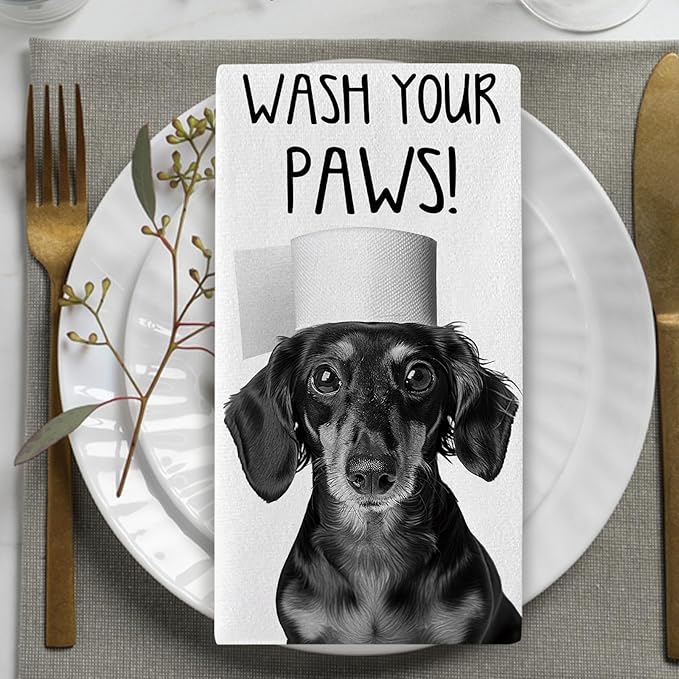 Funny Dachshund Dog Bathroom Kitchen Dish Towels Set of 2, are You Pooping Toilet Drying Hand Towel Baking Cooking Cloth, Wash Your Paws Hands Washroom Restroom Home Decoration 18'' x 26''