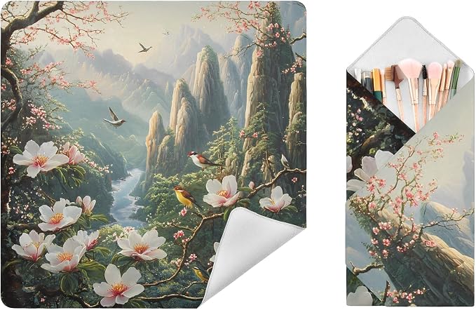 JIPONI Peach Blossom Magic Makeup Bag, Self-Adhesive Magic Wrap Cloth, Portable Cosmetic Organizer, Camera Lens Protector, Travel Storage for Beauty Essentials, 21.7"x21.7"
